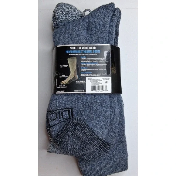 2 Pair Dickies Steel Toe Crew Wool Blend Heavy Weight Thermal Socks Size 6-12 - Picture 2 of 8